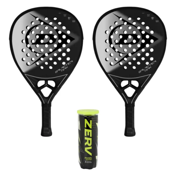 Dunlop Padel Sæt (2 x Dunlop Galactica Team + ZERV Padel Master+ 3 stk.)